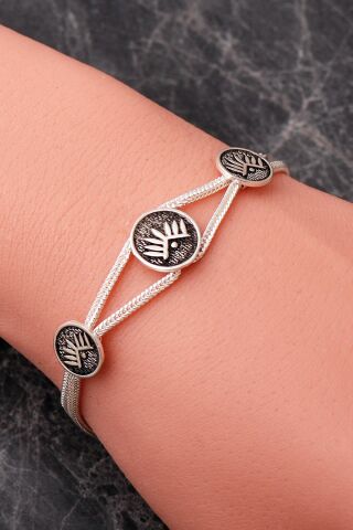 İki Farklı Renk Seçenekli Mezopotamya Göz Sembolü Midyat Hasırı 925 Ayar Gümüş Bileklik 4874