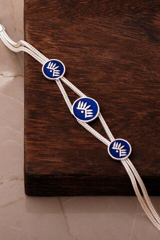 İki Farklı Renk Seçenekli Mezopotamya Göz Sembolü Midyat Hasırı 925 Ayar Gümüş Bileklik 4874