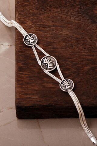 İki Farklı Renk Seçenekli Mezopotamya Göz Sembolü Midyat Hasırı 925 Ayar Gümüş Bileklik 4874