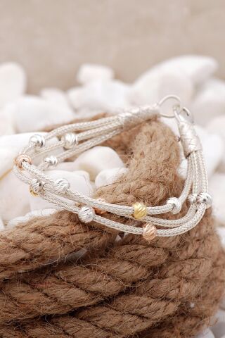 Kazaziye İşlemeli Dorissa Üçlü Elişi Gümüş Bileklik 3823