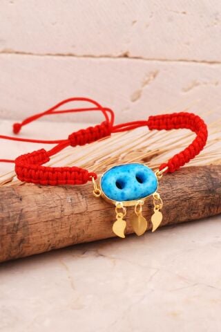 Süryani Nazar Boncuğu Altın Kaplama Gümüş Makrome Bileklik 4593