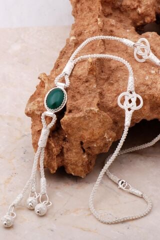 Akik Kazaziye İşlemeli Elişi Gümüş Kolye 7170