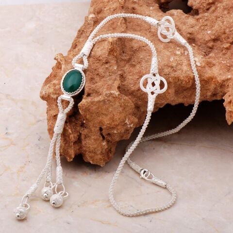 Akik Kazaziye İşlemeli Elişi Gümüş Kolye 7170