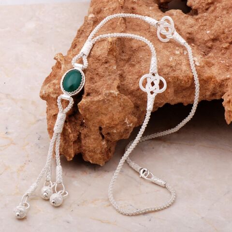 Akik Kazaziye İşlemeli Elişi Gümüş Kolye 7170