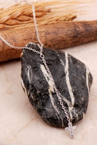 Haç Mini Rodyumlu Gümüş Kolye 7993