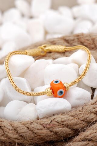 Kazaziye İşlemeli Nazar Boncuklu Elişi Gümüş Bileklik 3824