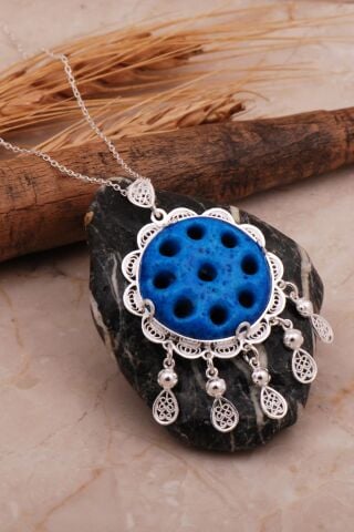 Telkari İşlemeli Süryani Nazar Boncuğu Kolye 6714