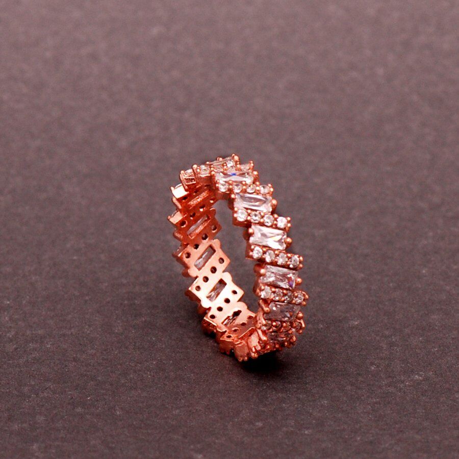 Zigzag Tasarımlı Baget Rose Gümüş Yüzük 1693