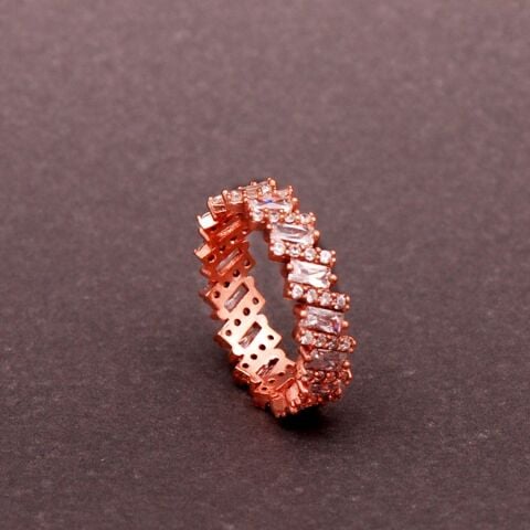 Zigzag Tasarımlı Baget Rose Gümüş Yüzük 1693
