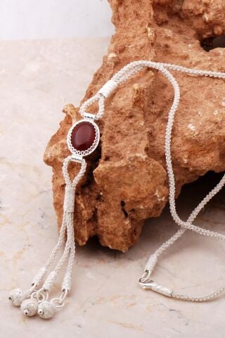 Akik Kazaziye İşlemeli Elişi Gümüş Kolye 7171