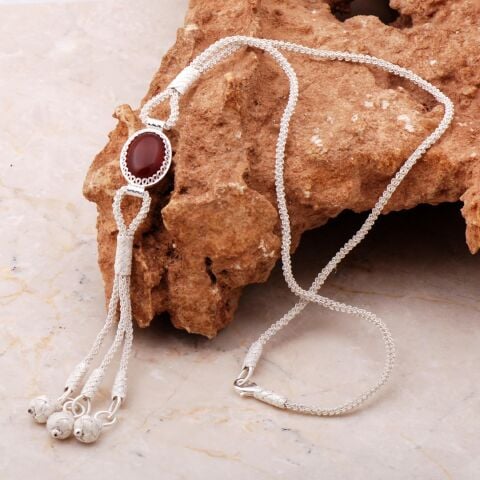 Akik Kazaziye İşlemeli Elişi Gümüş Kolye 7171