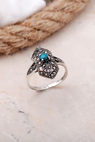 Turkuaz ve Markazit Taşlı Gümüş Yüzük 3441