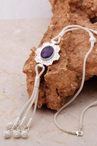 Ametist Telkari Ve Kazaziye İşlemeli Gümüş Kolye 7172