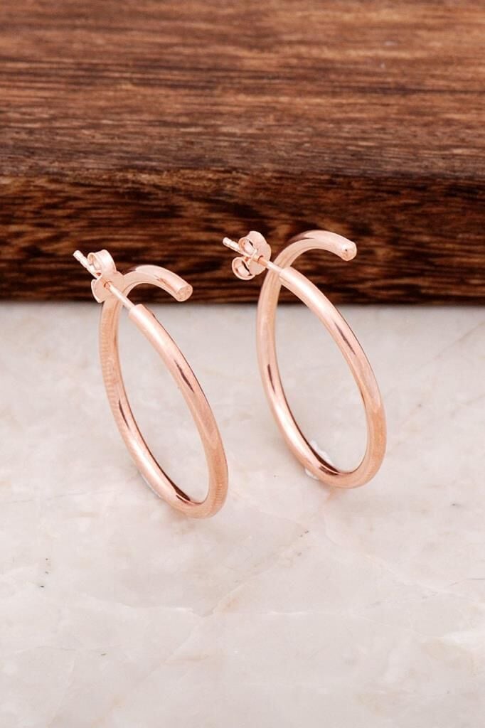 Rose Gümüş Tasarım Halka Küpe 4496