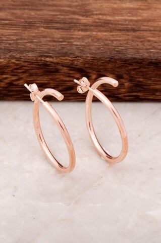 Rose Gümüş Tasarım Halka Küpe 4496