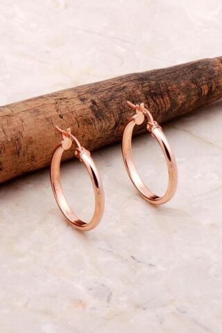 Rose Gümüş Halka Küpe 4497