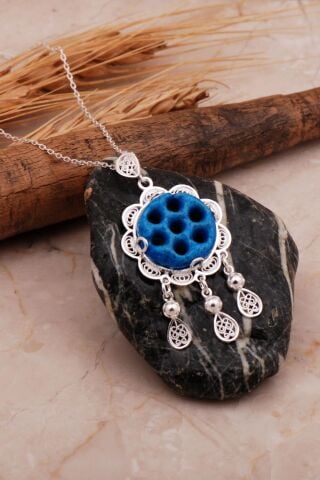 Telkari İşlemeli Süryani Nazar Boncuğu Gümüş Kolye 6717