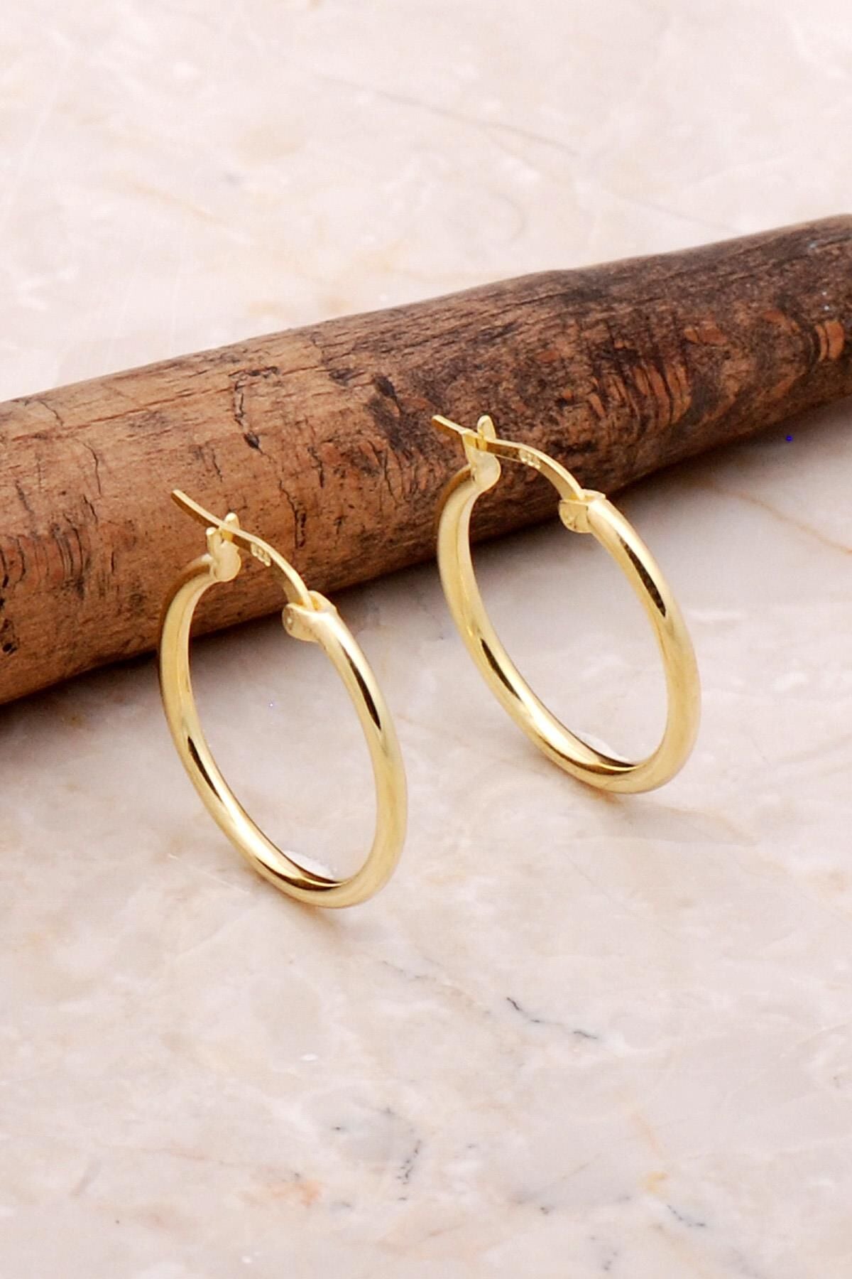 Altın Yaldızlı Gümüş Halka Küpe 4498