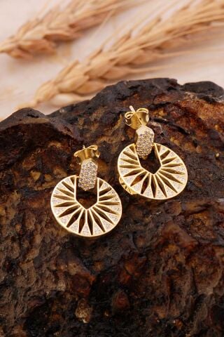 Güneş Işığı Tasarım Altın Kaplama Gümüş Küpe 7191