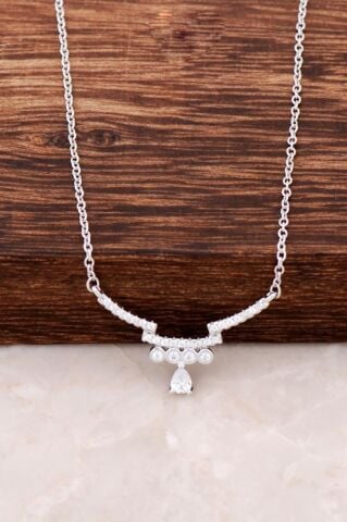 Tasarım Rodyumlu Gümüş Kolye 2794