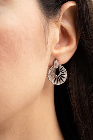 Güneş Işığı Tasarım Rodyumlu Gümüş Küpe 7192