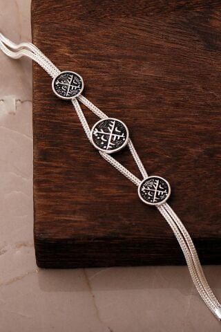 İki Farklı Renk Seçenekli Mezopotamya Makas & Tarak Sembolü Midyat Hasırı 925 Ayar Gümüş Bileklik 4875