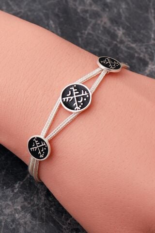 İki Farklı Renk Seçenekli Mezopotamya Makas & Tarak Sembolü Midyat Hasırı 925 Ayar Gümüş Bileklik 4875