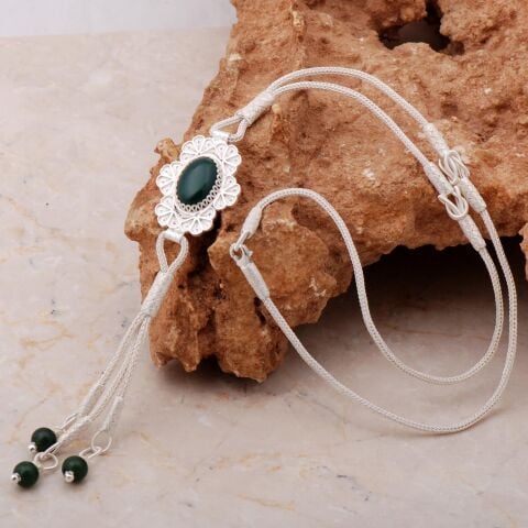 Akik Kazaziye Telkari İşlemeli Elişi Gümüş Kolye 7176