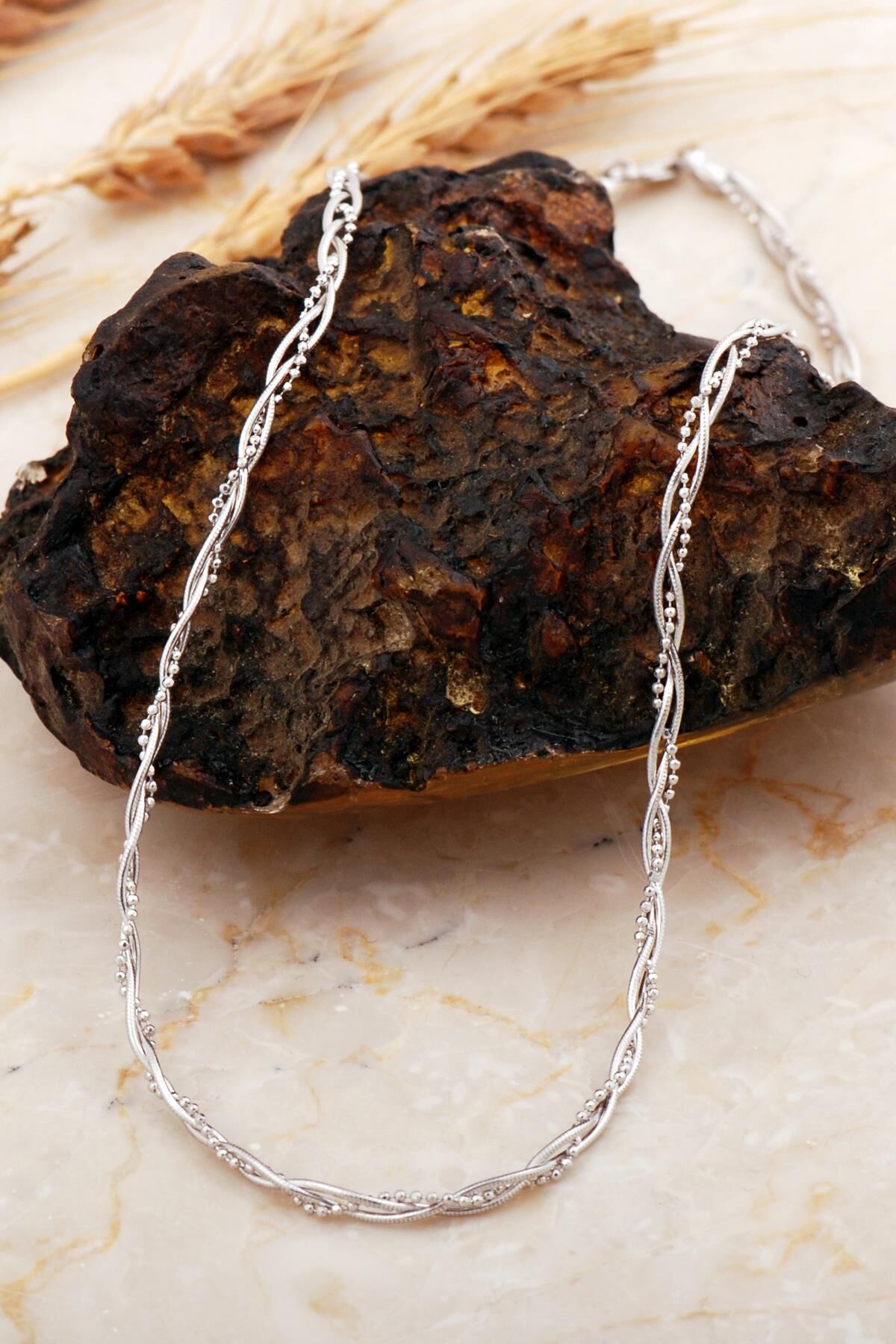 İtalyan Örgü Zincir Rodyumlu Gümüş Kolye 8071