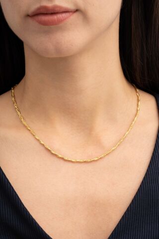 İtalyan Örgü Zincir Altın Kaplama Gümüş Kolye 8072