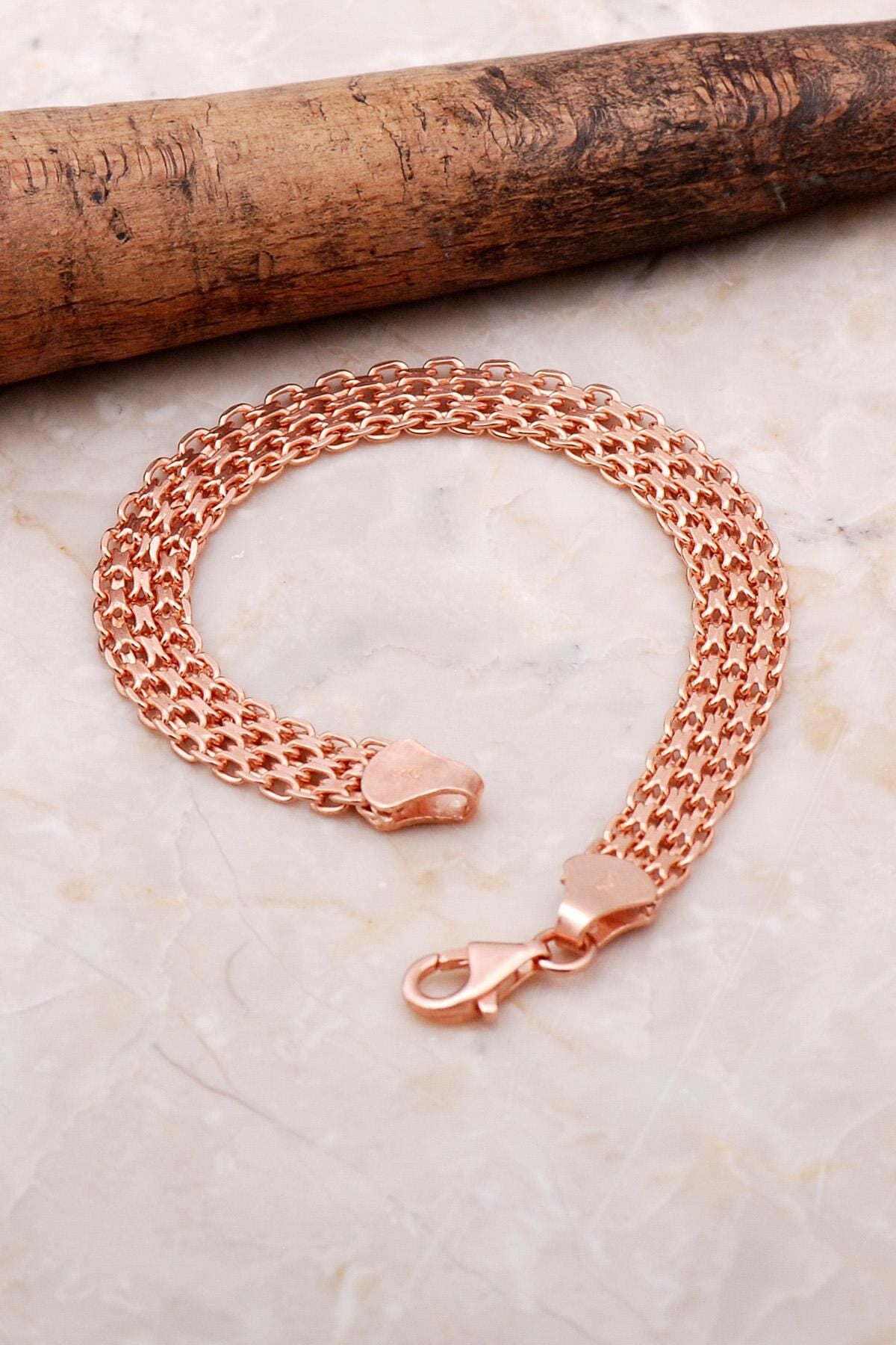 Rose Gümüş Hasır Ezme Bileklik 3419