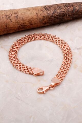 Rose Gümüş Hasır Ezme Bileklik 3419