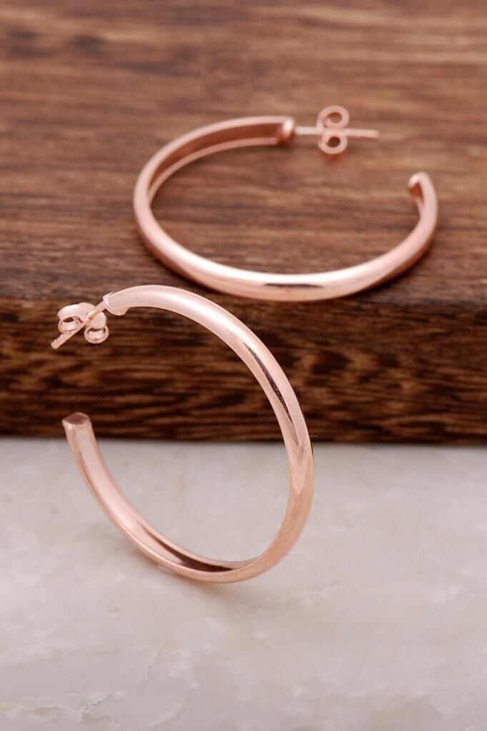 Rose Gümüş Orta Boy Halka Küpe 3685