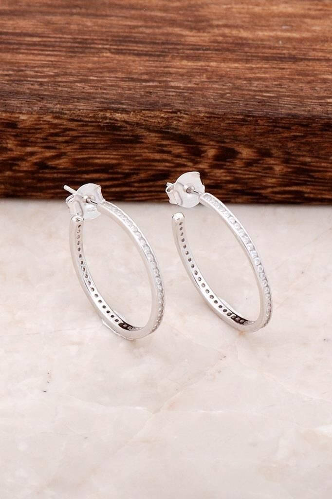 Gümüş Tamtur Taşlı Büyük Boy Halka Küpe 4502