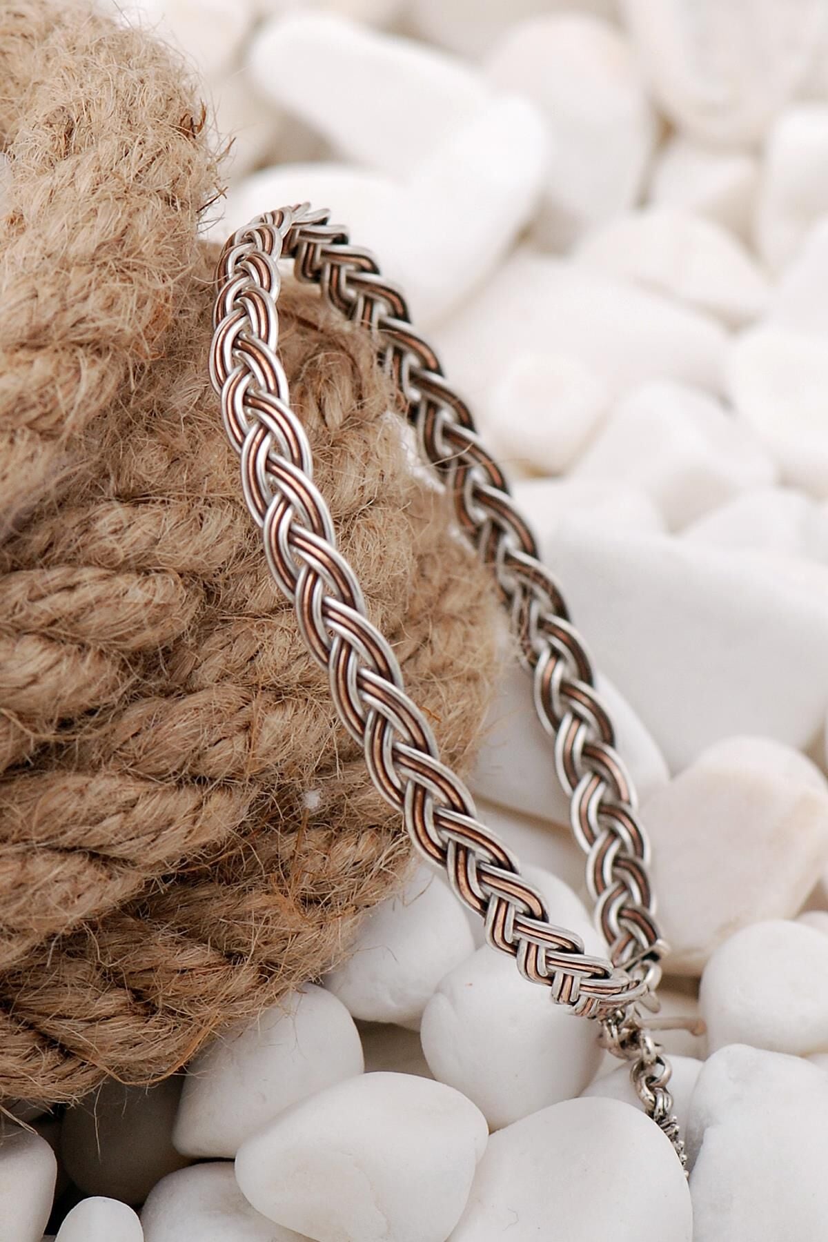 Hasarı Örgü Sarma Elişi Gümüş Bilezik 3832