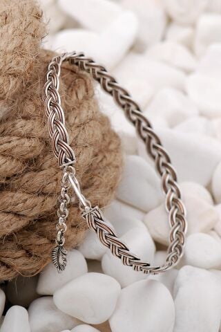 Hasarı Örgü Sarma Elişi Gümüş Bilezik 3832