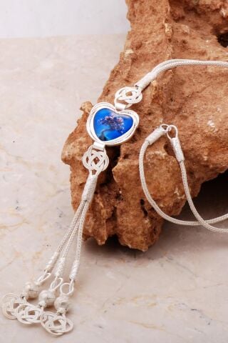 Hayat Ağacı Kazaziye İşlemeli Elişi Gümüş Kolye 7178