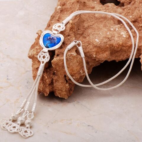 Hayat Ağacı Kazaziye İşlemeli Elişi Gümüş Kolye 7178