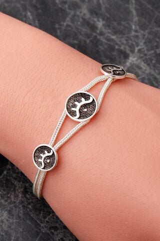 İki Farklı Renk Seçenekli Mezopotamya Ay Yıldız Sembolü Midyat Hasırı 925 Ayar Gümüş Bileklik 4876