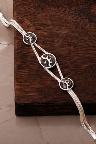 İki Farklı Renk Seçenekli Mezopotamya Ay Yıldız Sembolü Midyat Hasırı 925 Ayar Gümüş Bileklik 4876