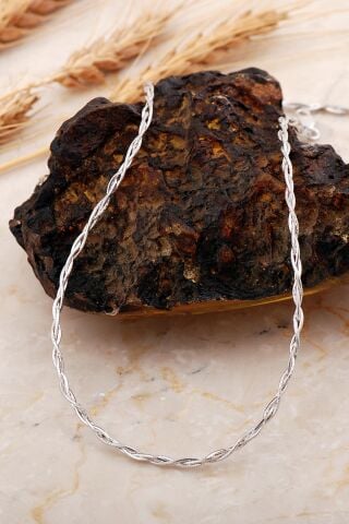 İtalyan Örgü Zincir Rodyumlu Gümüş Kolye 8073