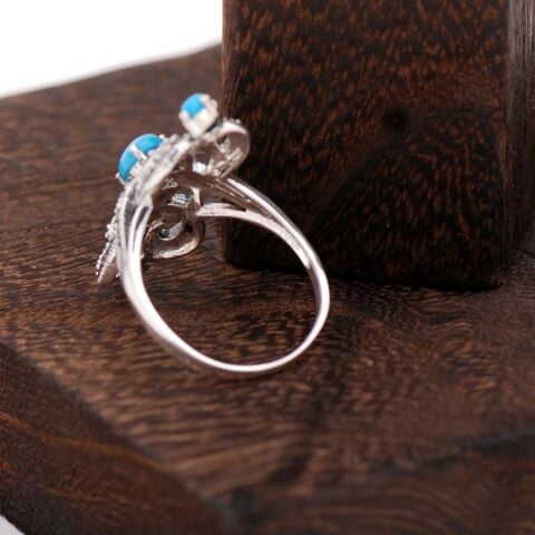 Turkuaz Ve Markazit Taşlı Tasarım Gümüş Yüzük 2288