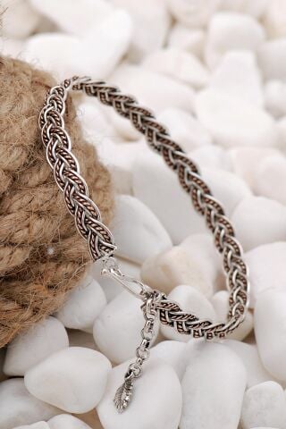 Hasır Örgü Sarma Elişi Gümüş Bilezik 3833