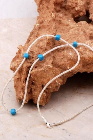 Kazaziye İşlemeli Turkuaz Elişi Gümüş Kolye 7180