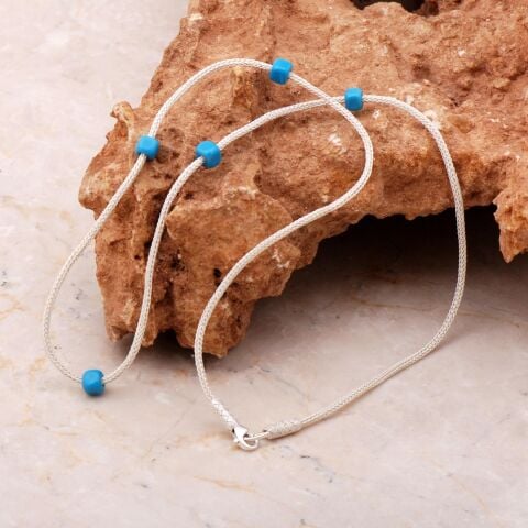 Kazaziye İşlemeli Turkuaz Elişi Gümüş Kolye 7180