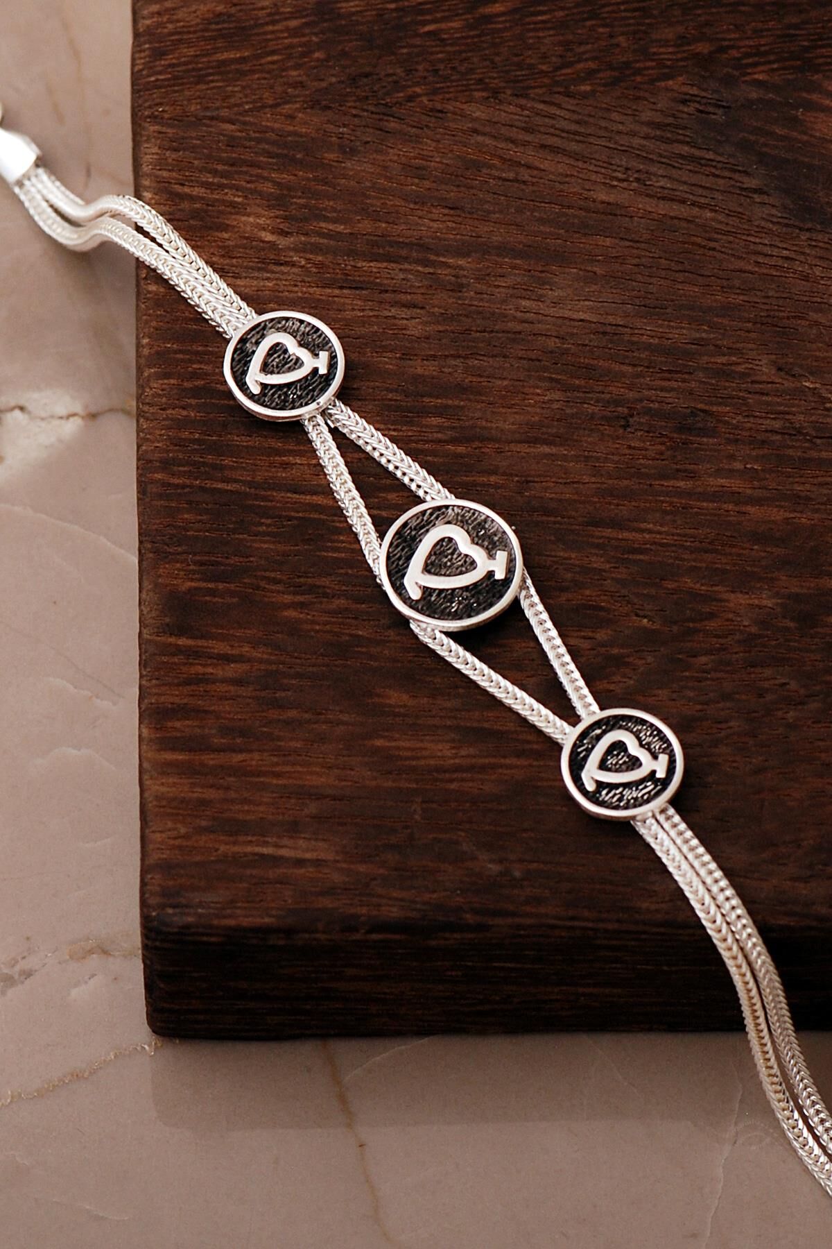 Mezopotamya Kalp Sembolü Midyat Hasırı 925 Ayar Gümüş Bileklik 4877