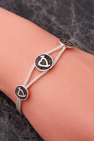 Mezopotamya Kalp Sembolü Midyat Hasırı 925 Ayar Gümüş Bileklik 4877