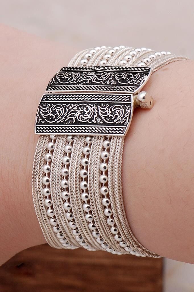 Midyat Hasırı Tasarım Gümüş Bileklik 3255