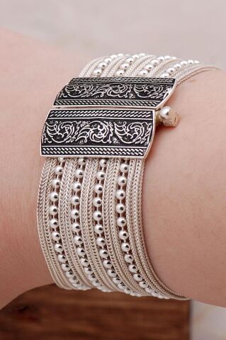 Midyat Hasırı Tasarım Gümüş Bileklik 3255
