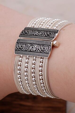 Midyat Hasırı Tasarım Gümüş Bileklik 3255